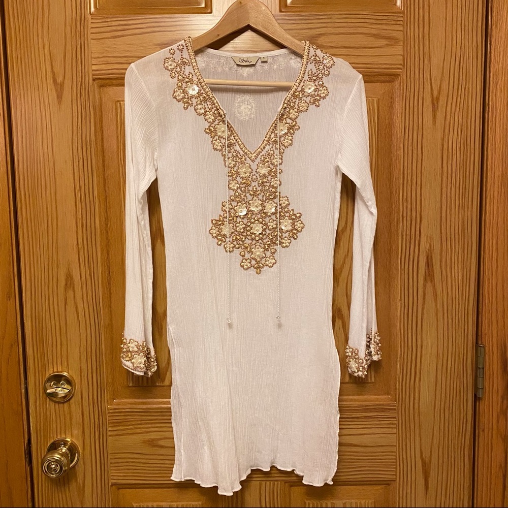 Sulu beaded resort wear swim cover up with shell beads